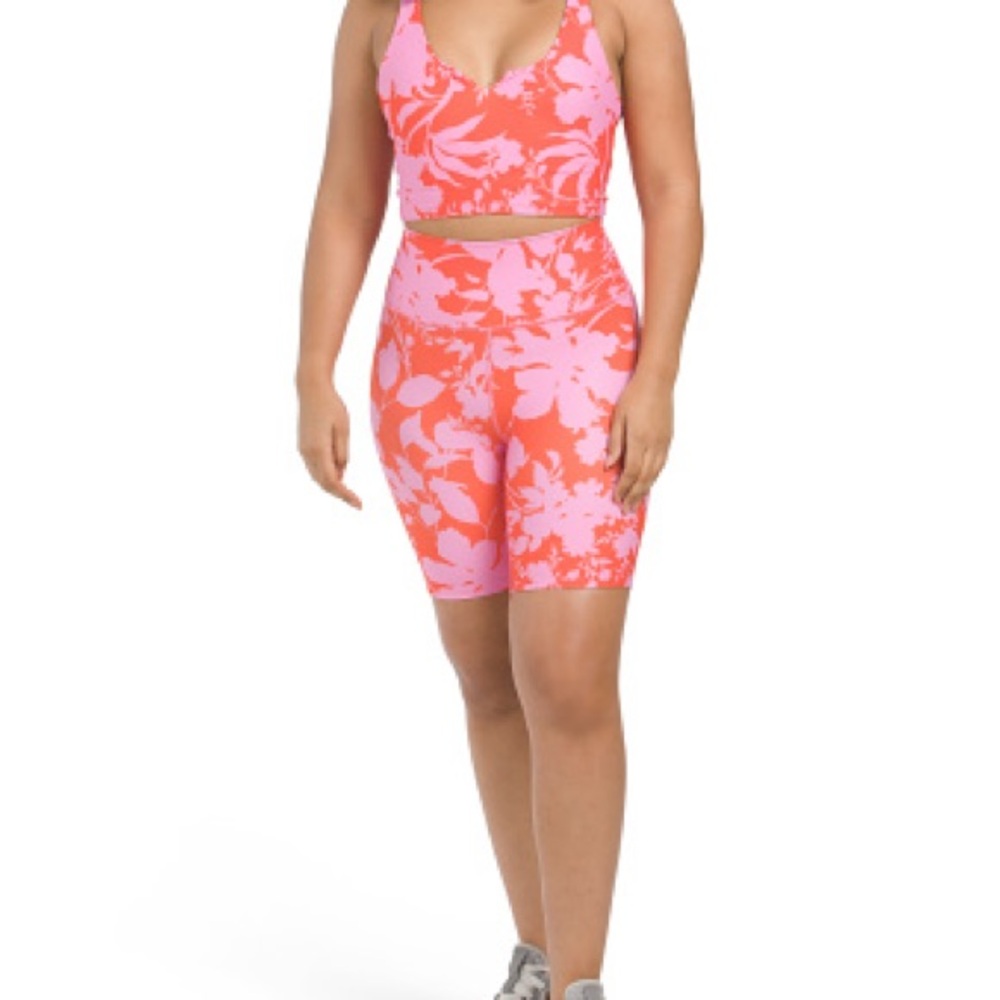 Sage Floral Pink Women's two piece yoga set